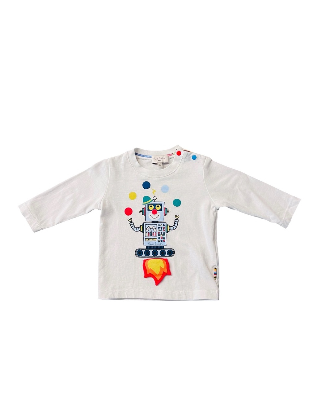 Paul Smith White Long-Sleeve Tee with Colorful Robot Print Size 3 Months